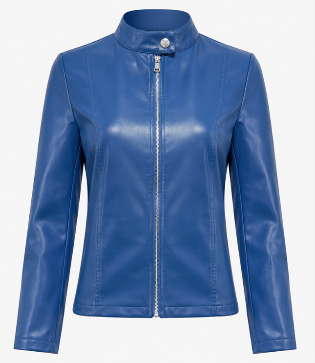 Women's Faux Leather Moto Jacket with Zip Front