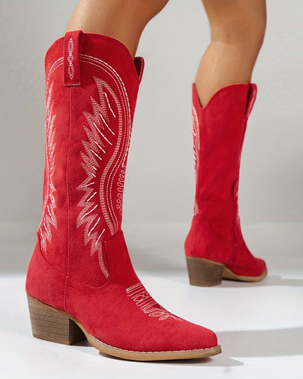 Women's Feather-Embroidered Western Knee-High Boots