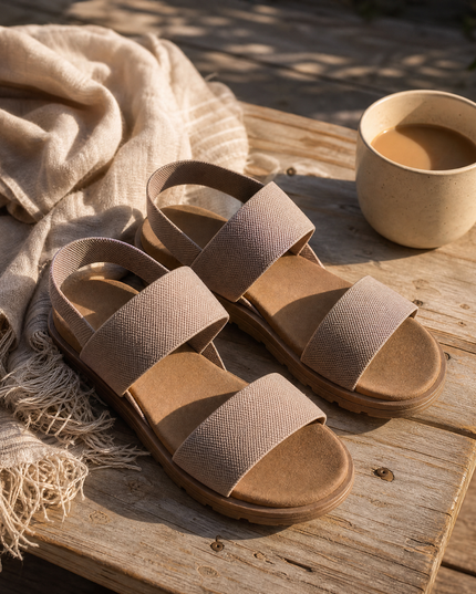 Women's Flat Sandals with Elastic Straps and a Cushioned Sole