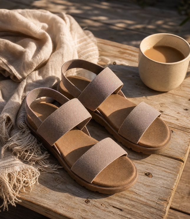 Women's Flat Sandals with Elastic Straps and a Cushioned Sole