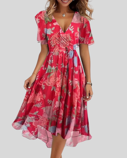 Women's Floral Flutter Sleeve Midi Dress