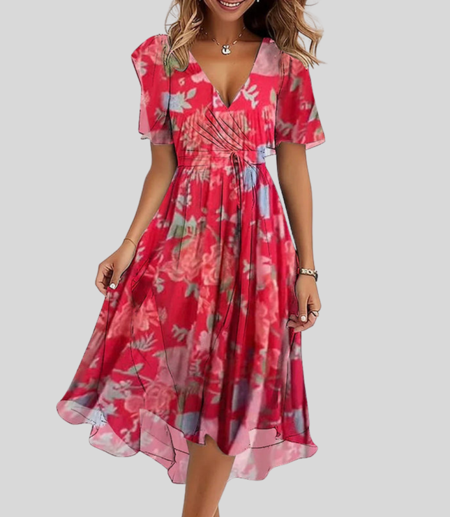 Women's Floral Flutter Sleeve Midi Dress