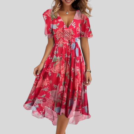 Women's Floral Flutter Sleeve Midi Dress