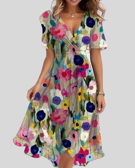 Women's Floral Flutter Sleeve Midi Dress