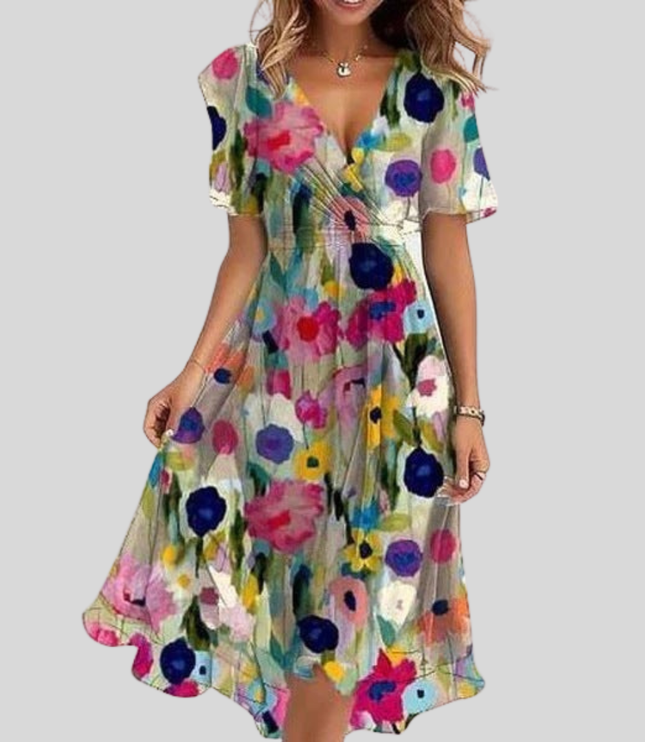 Women's Floral Flutter Sleeve Midi Dress