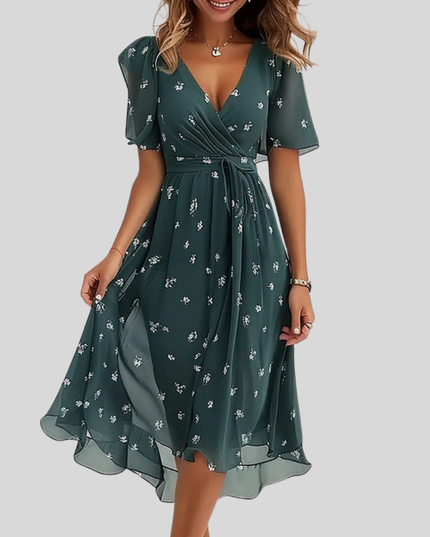 Women's Floral Flutter Sleeve Midi Dress