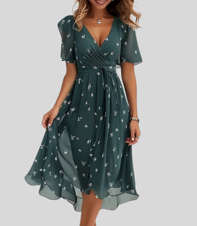 Women's Floral Flutter Sleeve Midi Dress