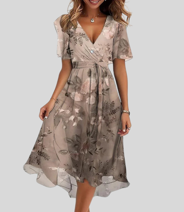 Women's Floral Flutter Sleeve Midi Dress