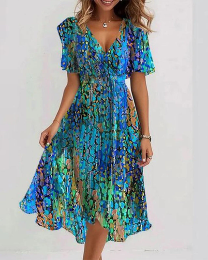 Women's Floral Flutter Sleeve Midi Dress