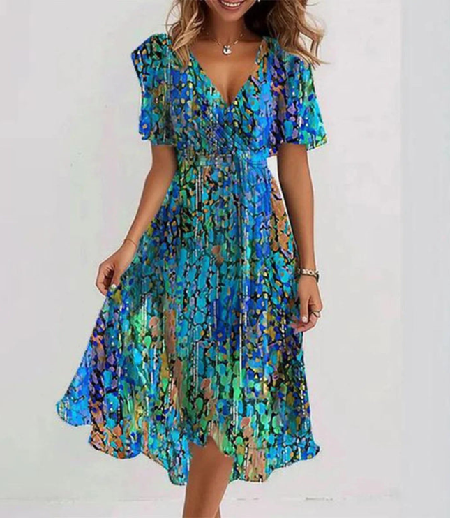 Women's Floral Flutter Sleeve Midi Dress