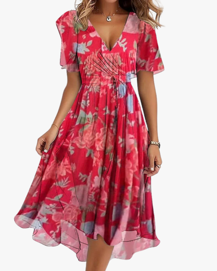 Women's Floral Flutter Sleeve Midi Dress