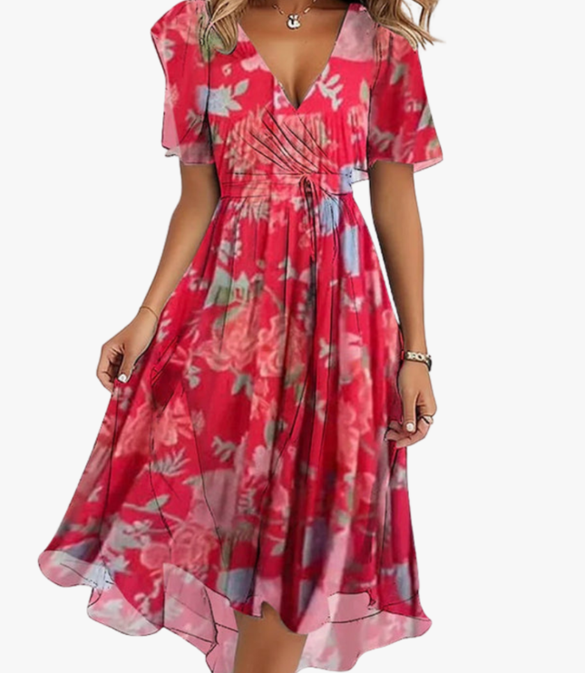Women's Floral Flutter Sleeve Midi Dress
