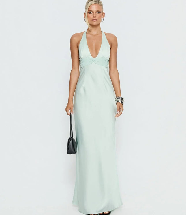Women's Floral Halter Maxi Dress Summer Wedding Guest Gown