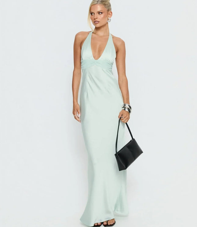 Women's Floral Halter Maxi Dress Summer Wedding Guest Gown