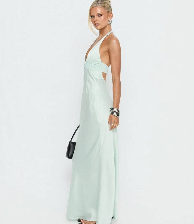 Women's Floral Halter Maxi Dress Summer Wedding Guest Gown