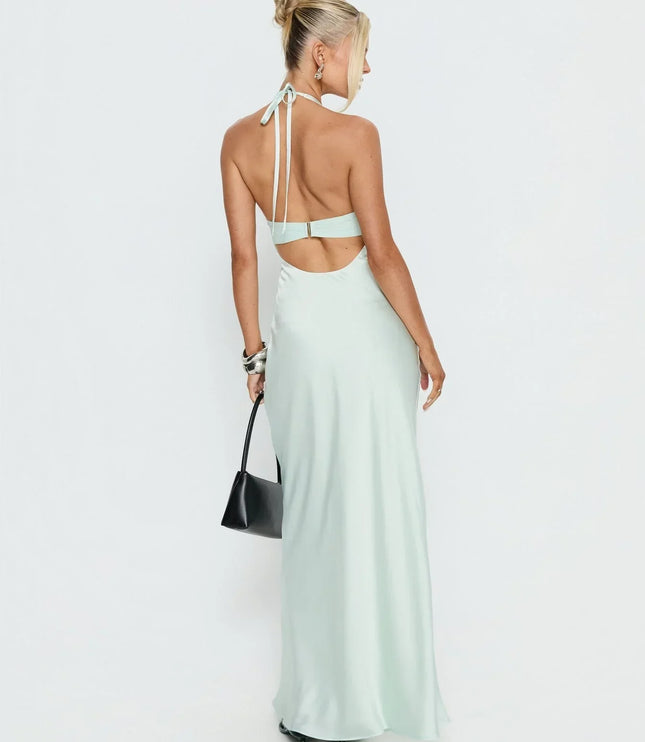 Women's Floral Halter Maxi Dress Summer Wedding Guest Gown