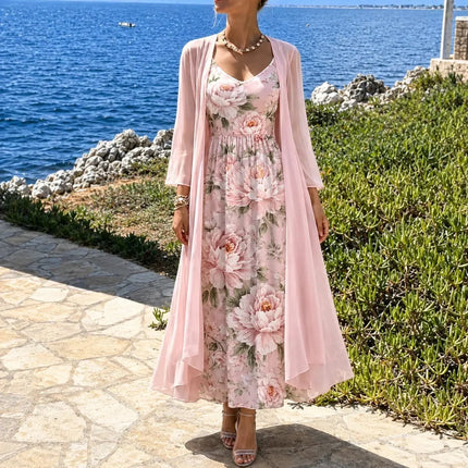 Women's Floral Maxi Dress with a Matching Sheer Duster