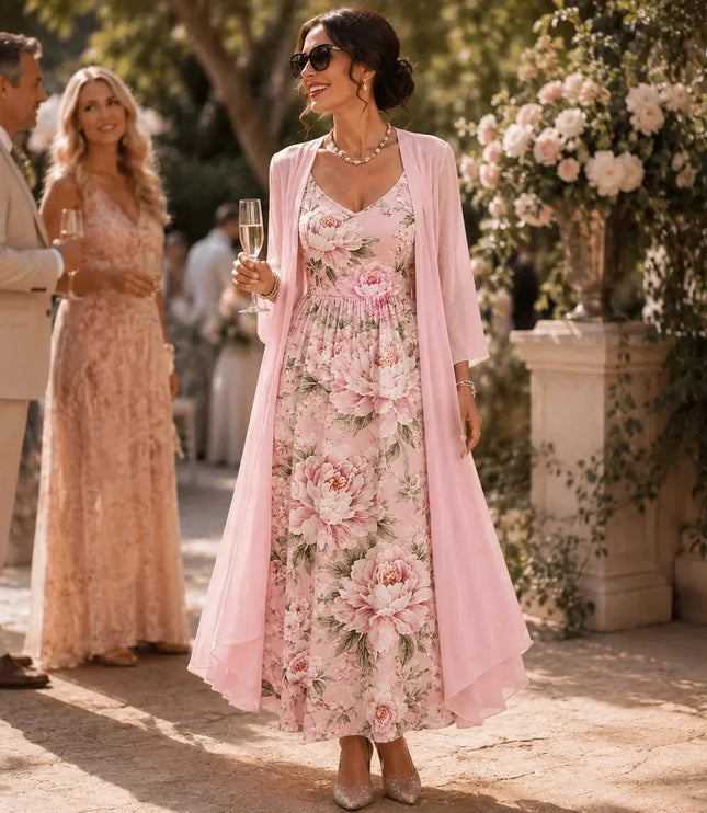 Women's Floral Maxi Dress with a Matching Sheer Duster