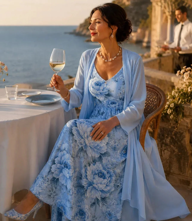 Women's Floral Maxi Dress with a Matching Sheer Duster