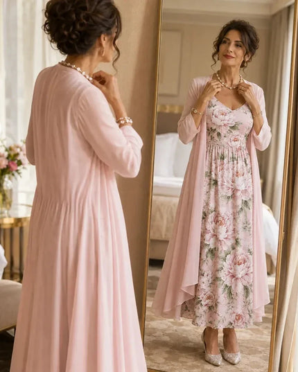 Women's Floral Maxi Dress with a Matching Sheer Duster