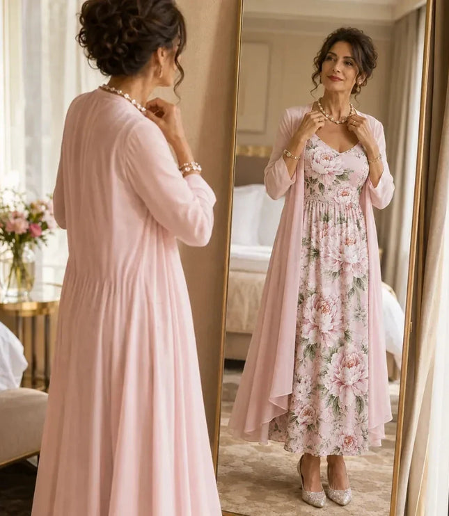 Women's Floral Maxi Dress with a Matching Sheer Duster