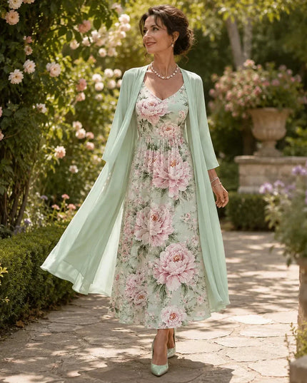 Women's Floral Maxi Dress with a Matching Sheer Duster