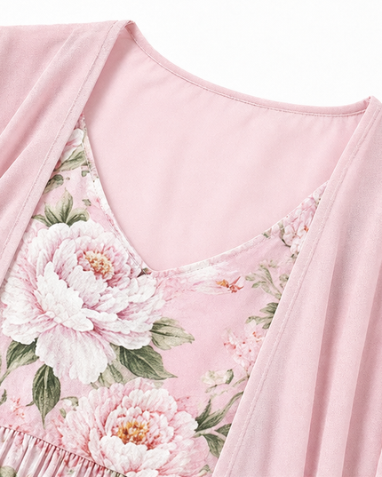 Women's Floral Maxi Dress with a Matching Sheer Duster