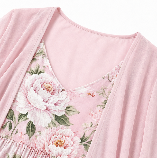 Women's Floral Maxi Dress with a Matching Sheer Duster