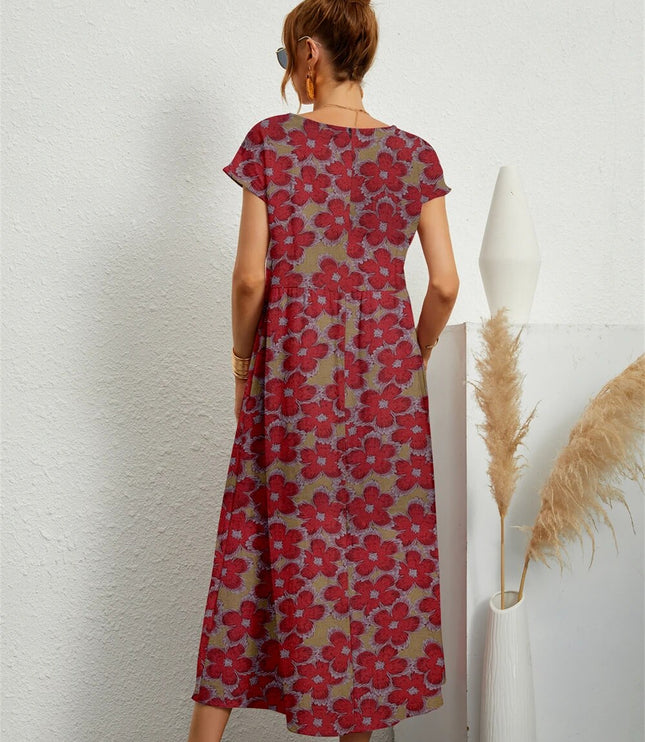 Women's Floral Print Maxi Dress with Side Pockets