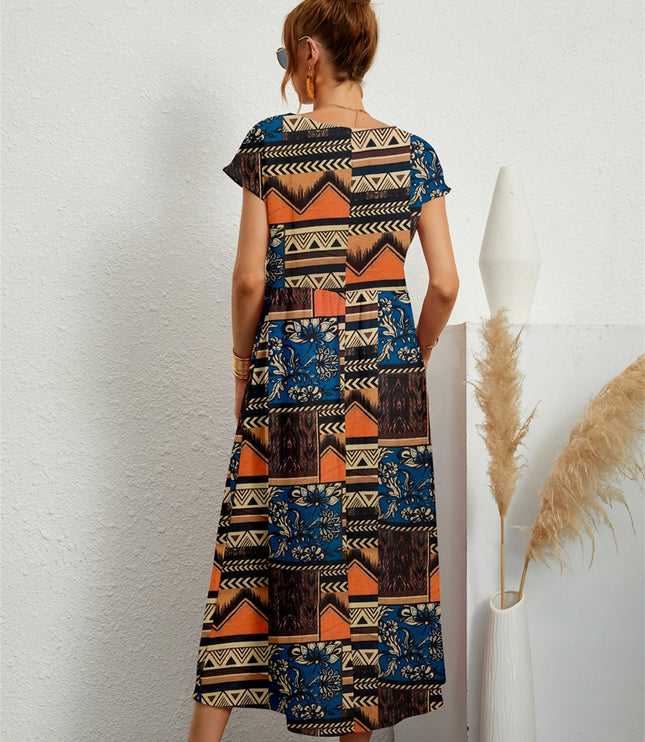 Women's Floral Print Maxi Dress with Side Pockets