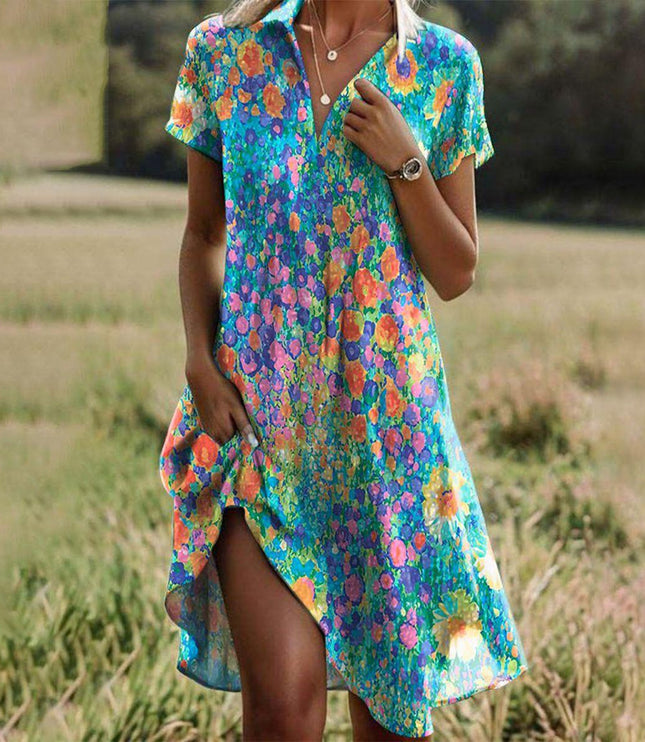 Women's Floral Print Shirt Dress with Side Slit