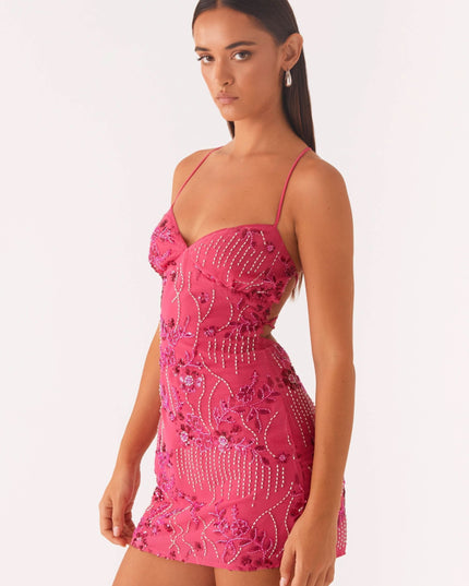 Women's Floral Spaghetti Strap Mini Dress for Wedding Guests