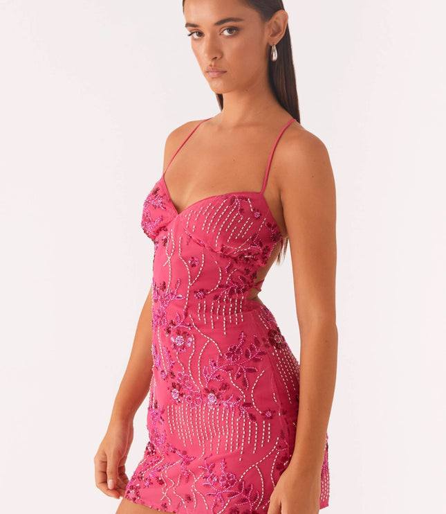 Women's Floral Spaghetti Strap Mini Dress for Wedding Guests