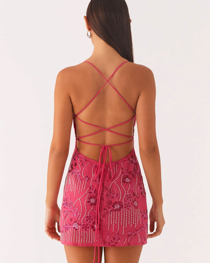 Women's Floral Spaghetti Strap Mini Dress for Wedding Guests