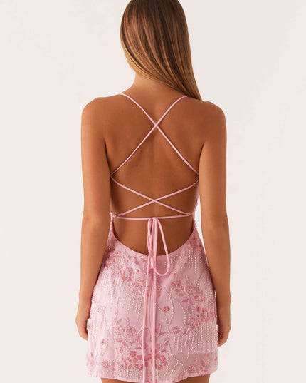 Women's Floral Spaghetti Strap Mini Dress for Wedding Guests