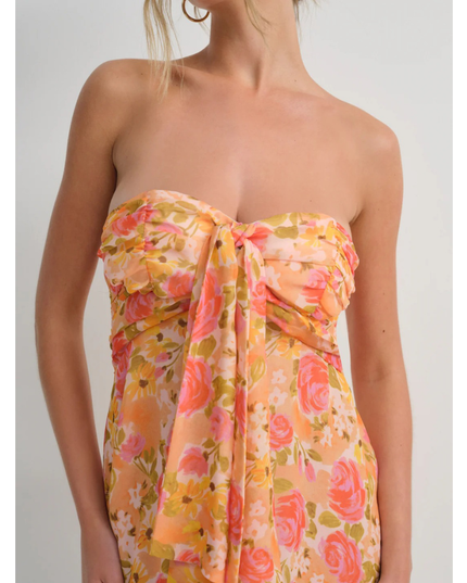 Women's Floral Strapless Mini Dress for Wedding Guest and Garden Parties