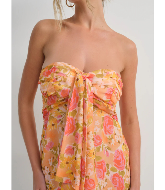 Women's Floral Strapless Mini Dress for Wedding Guest and Garden Parties