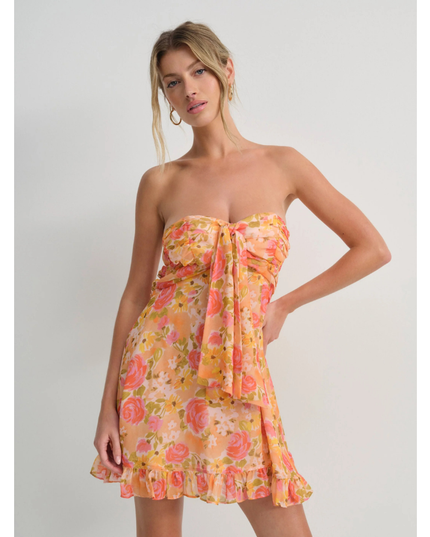 Women's Floral Strapless Mini Dress for Wedding Guest and Garden Parties