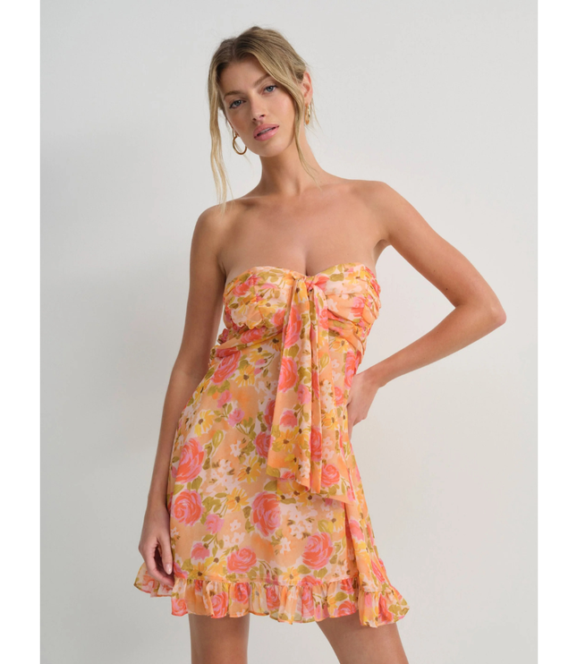Women's Floral Strapless Mini Dress for Wedding Guest and Garden Parties