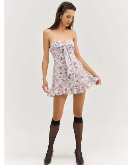 Women's Floral Strapless Mini Dress for Wedding Guest and Garden Parties