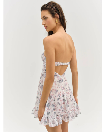 Women's Floral Strapless Mini Dress for Wedding Guest and Garden Parties
