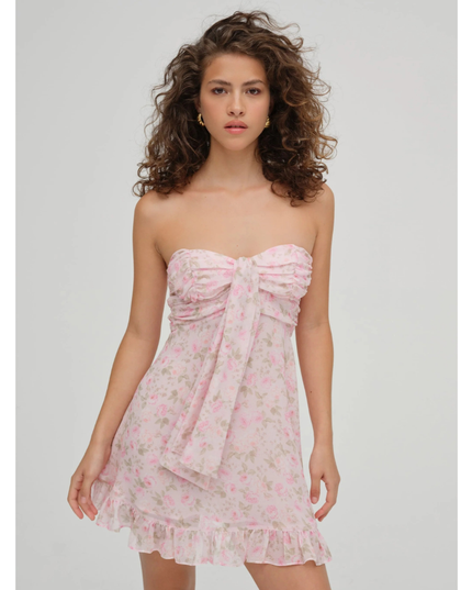 Women's Floral Strapless Mini Dress for Wedding Guest and Garden Parties