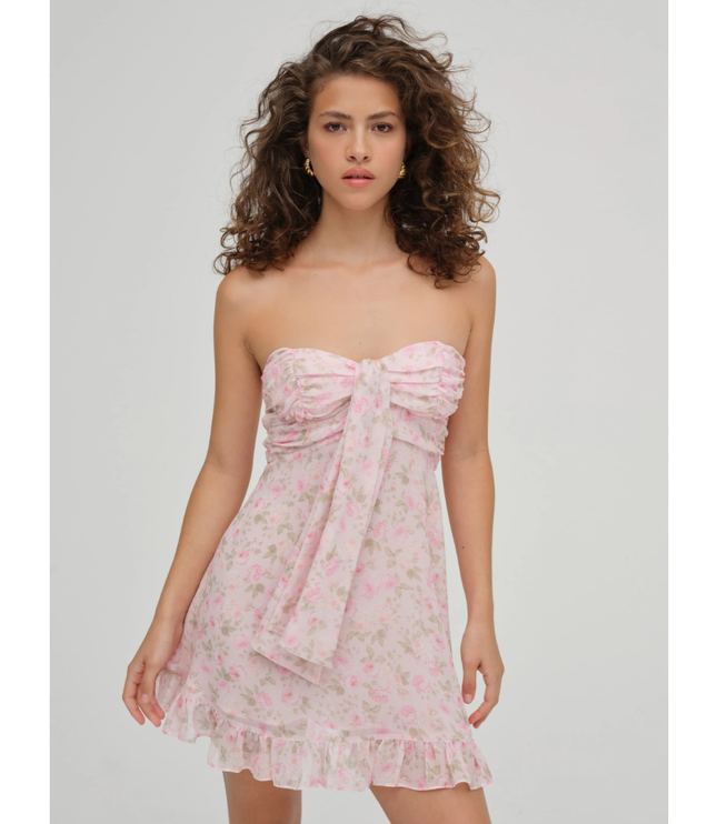Women's Floral Strapless Mini Dress for Wedding Guest and Garden Parties