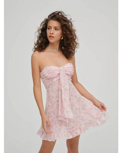 Women's Floral Strapless Mini Dress for Wedding Guest and Garden Parties