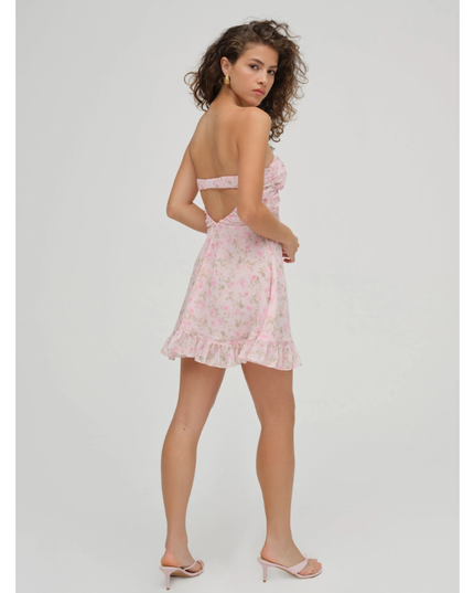 Women's Floral Strapless Mini Dress for Wedding Guest and Garden Parties