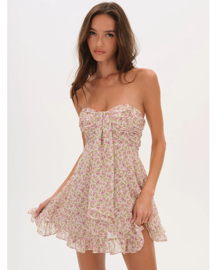 Women's Floral Strapless Mini Dress for Wedding Guest and Garden Parties