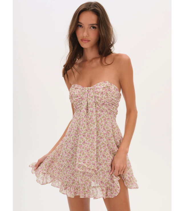Women's Floral Strapless Mini Dress for Wedding Guest and Garden Parties
