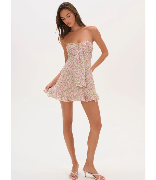 Women's Floral Strapless Mini Dress for Wedding Guest and Garden Parties