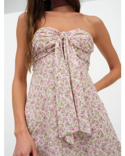 Women's Floral Strapless Mini Dress for Wedding Guest and Garden Parties