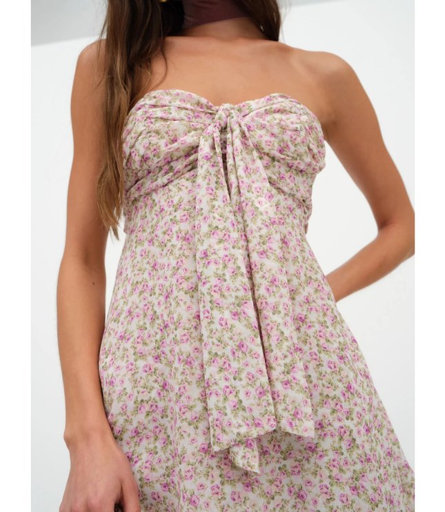 Women's Floral Strapless Mini Dress for Wedding Guest and Garden Parties